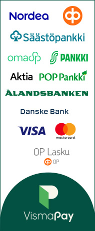 VismaPay käytössä olevat maksutavat: Verkkopankit, OP-lasku, Visa ja Mastercard